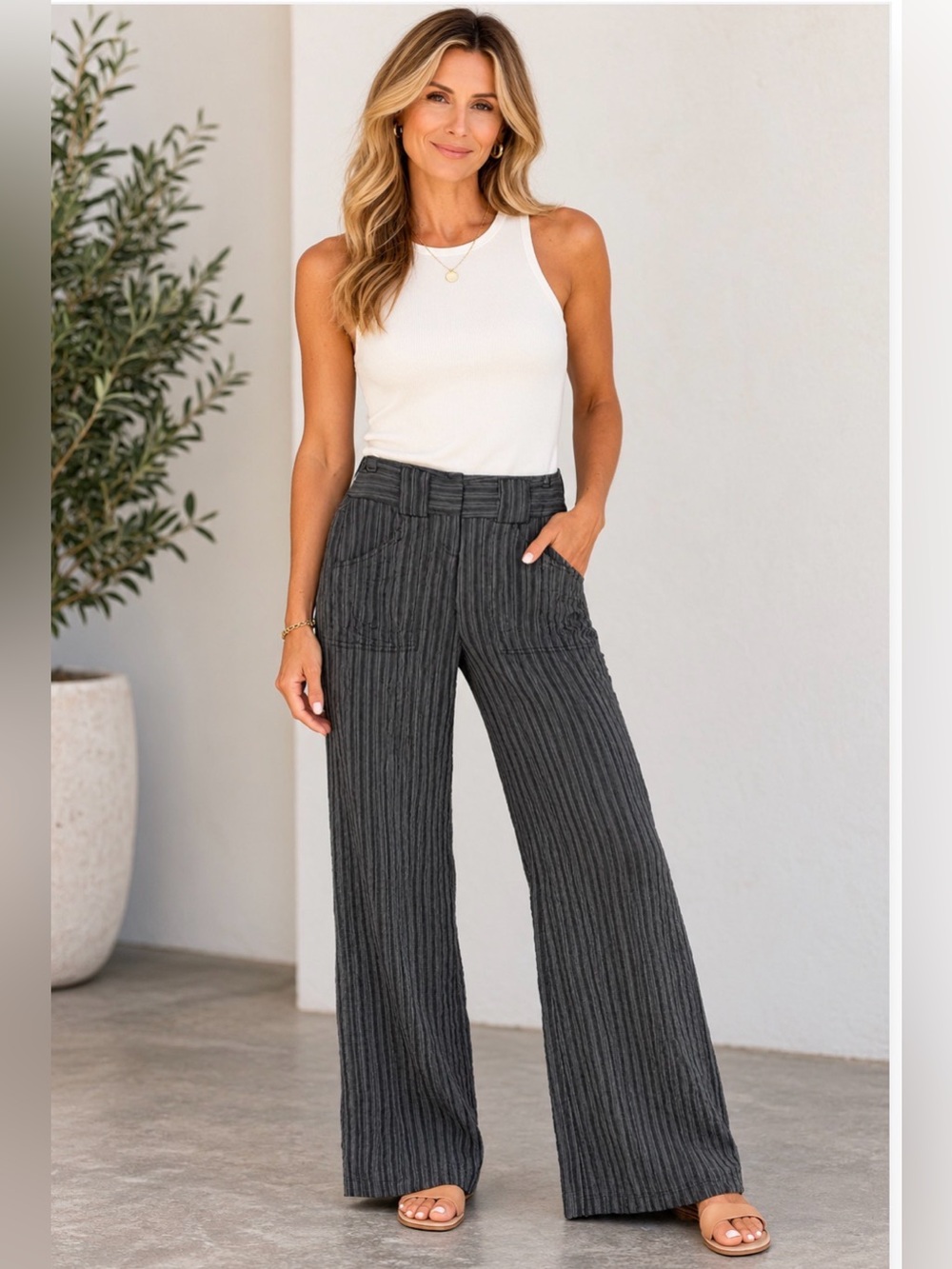 Georgie Striped Wide Leg Pinstripe Pants, Size 2